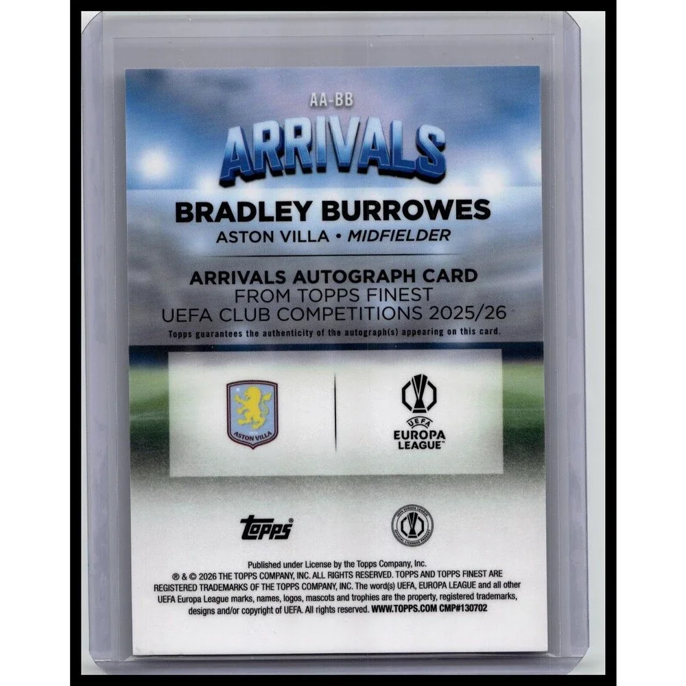 2025-26 Finest UEFA Bradley Burrowes #AA-BB Aston Villa Arrivals Autographs